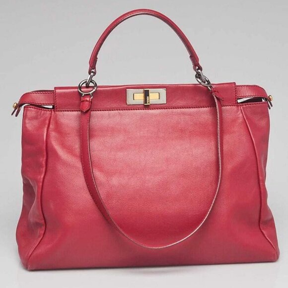 Fendi Red Leather Large Peekaboo Satchel Bag - Picture 1 of 12